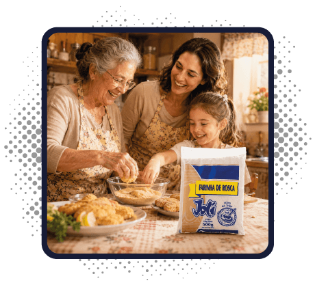 Imagem de uma família com um pacote de Farinha de Rosca | Joli Cereais