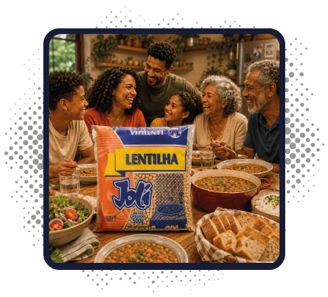 Imagem de uma família com um pacote de Lentilha | Joli Cereais